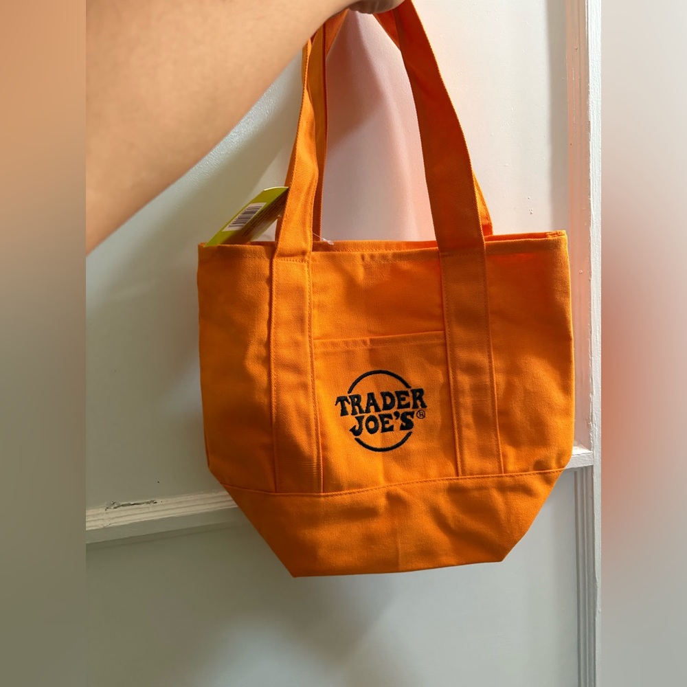 NWT Trader Joe's Canvas New Halloween  Mini Tote Bag orange and black